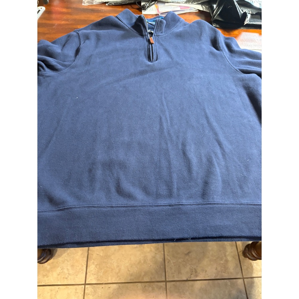 Lands End Mens XXL Navy Blue Quarter Zip Pullover Sweater Mock Neck Knit